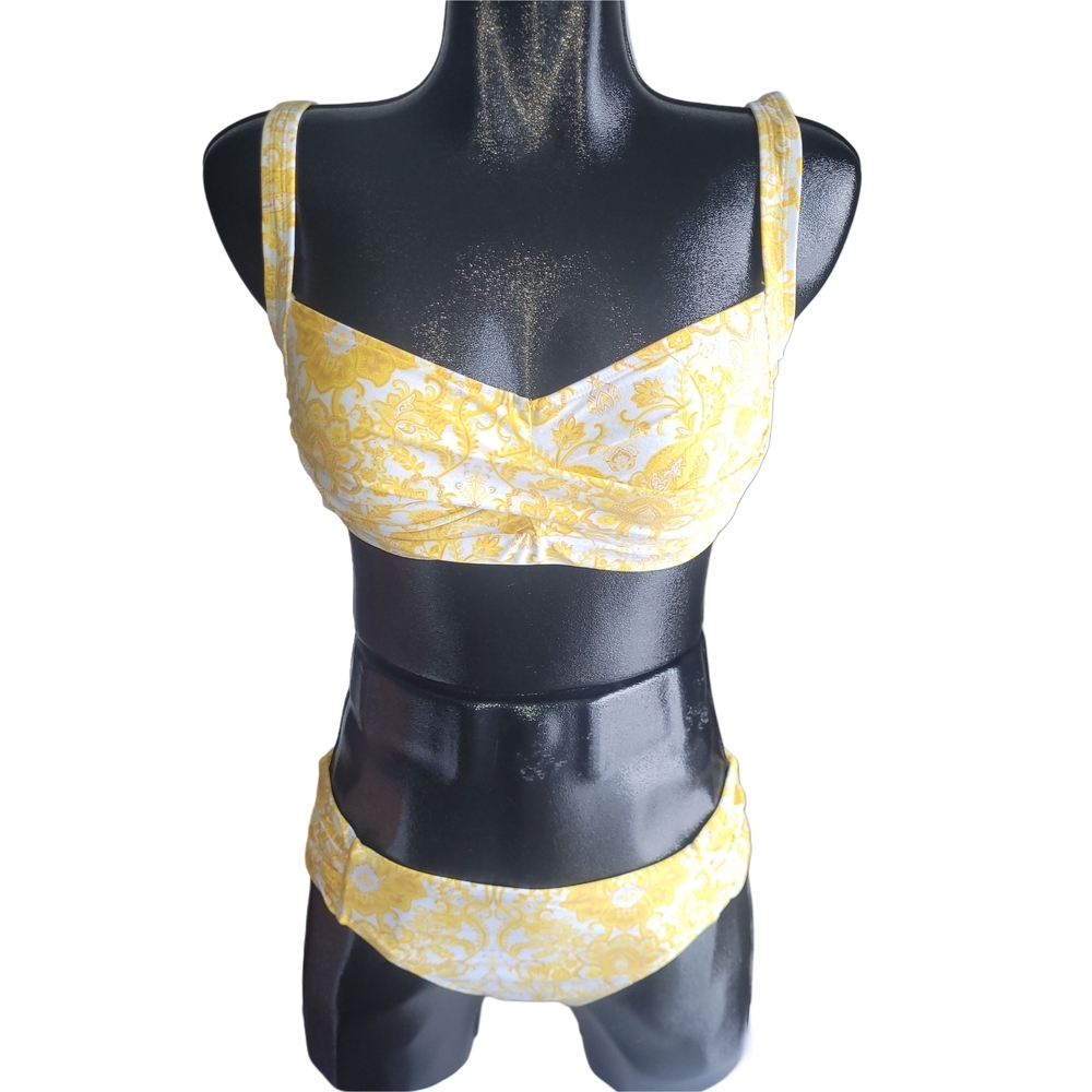 Nip Tuck Yellow and White Floral Print Bikini Set Size 12